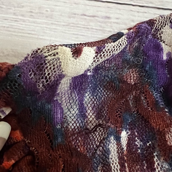 Zara flowy top with ruffled sleeves red orange purple sheer medium boho Aztec - Picture 6 of 7